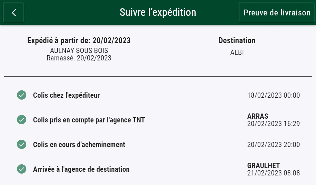 Interface preuve de livraison Illustration de l'interface preuve de livraisonf de l'application